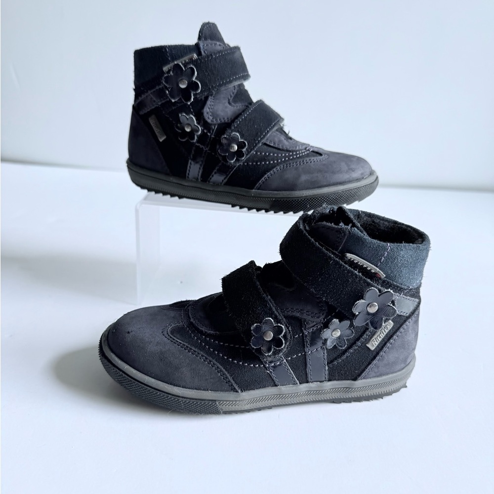 Richter Girls Navy Leather Nubuck Waterproof Flower High-Top Boots Size 8.5 US